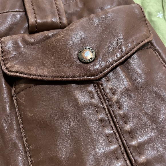 Michael Kors Women's Genuine Leather Moto button up Jacket Brown Size Med - Picture 4 of 16